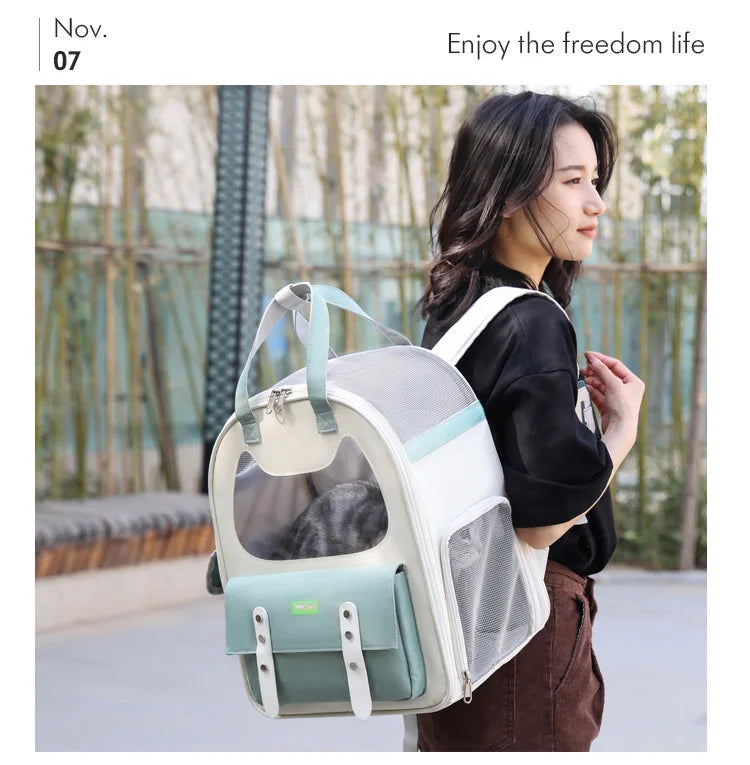 Portable Breathable Backpack for Carrying Pet Cats and Small Dogs