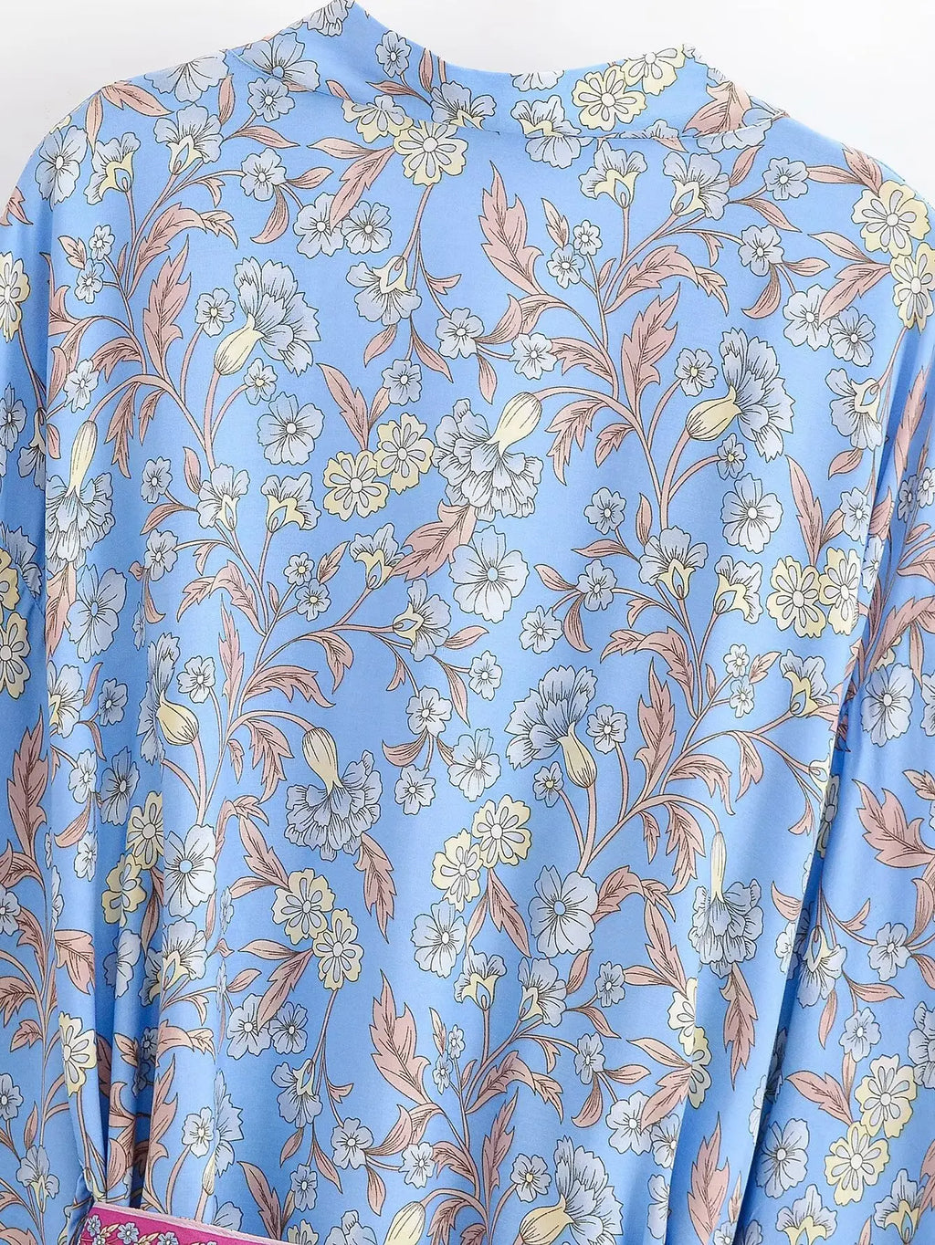 BOHO Women Light Blue Contrast Floral Print Kimono Shirt