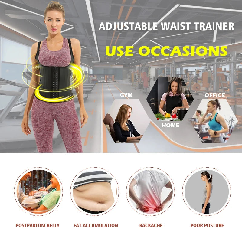 Plus Size Women Adjustable Strap  Latex Waist Trainer 25 Steel Bones Vest Cincher Under bust Corset