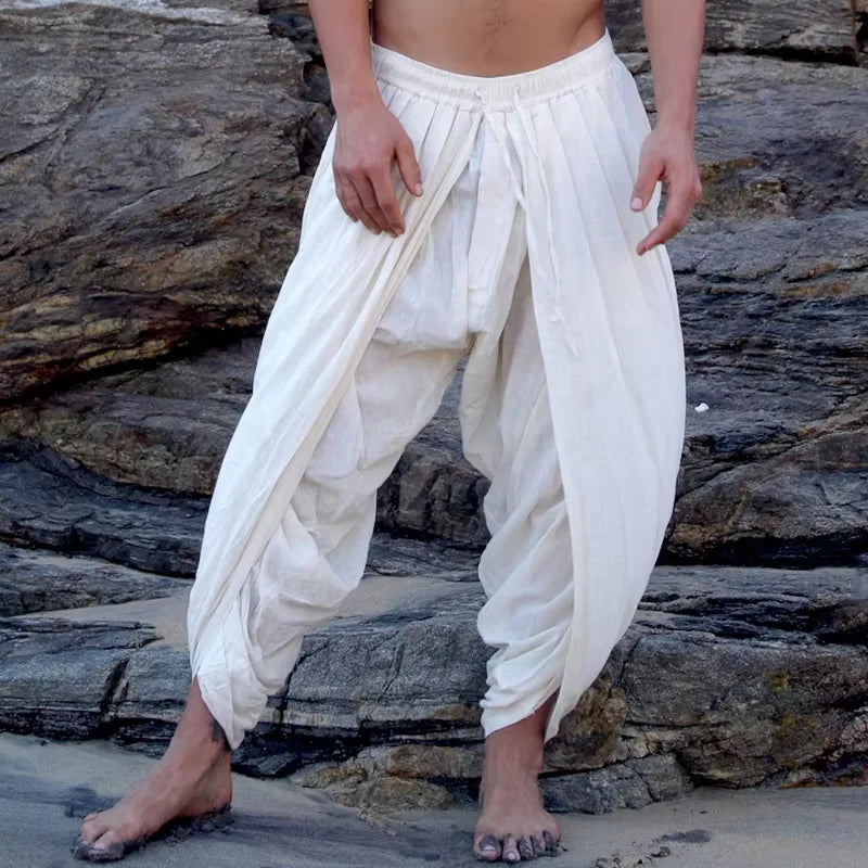 Boho Men's Linen Shorts Seaside Beach Casual Breathable Solid Color Drawstring Shorts