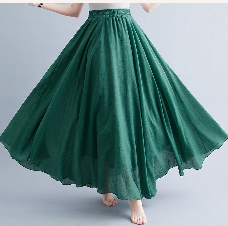 Boho Cotton Linen Beach Long Skirt