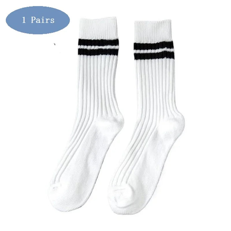 1/6/12 Pairs Mens women Socks High-quality Simple Casual Black White Striped Socks Breathable Mid Tube Sock Basketball Race Sock