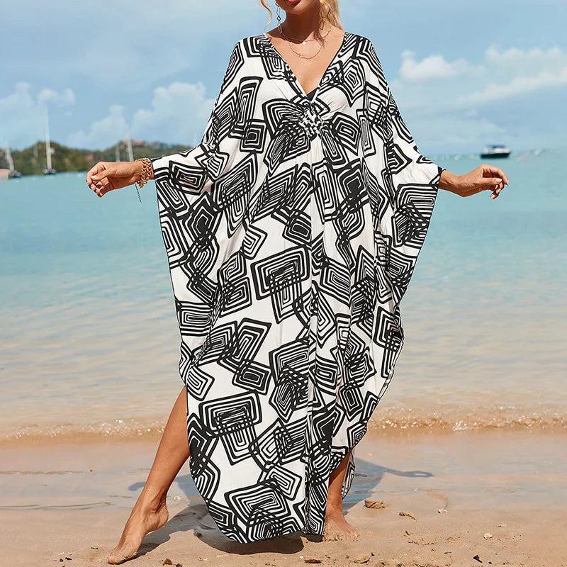 Boho Sexy Women's Dress Spring Summer Fashion Cotton Printed Beach Cover Up