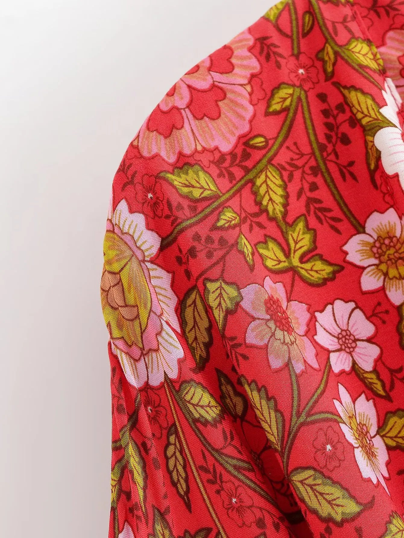 BOHO Women Light Blue Contrast Floral Print Kimono Shirt