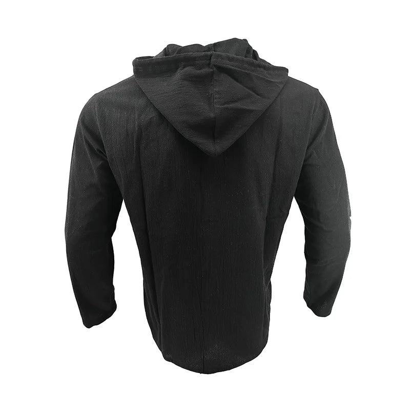 Men's solid color casual shirt, hooded drawstring