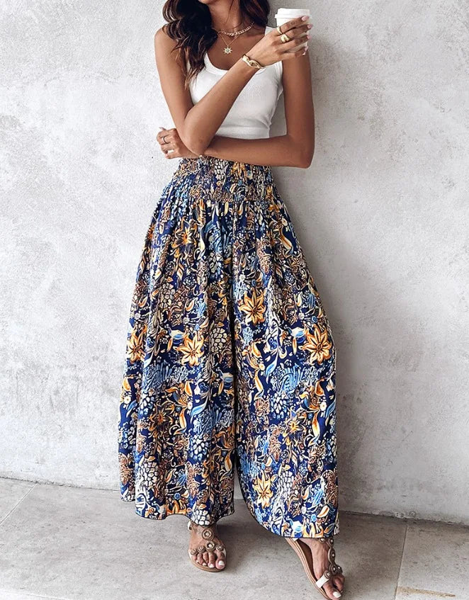 Boho Print Pant Women Wide Leg
