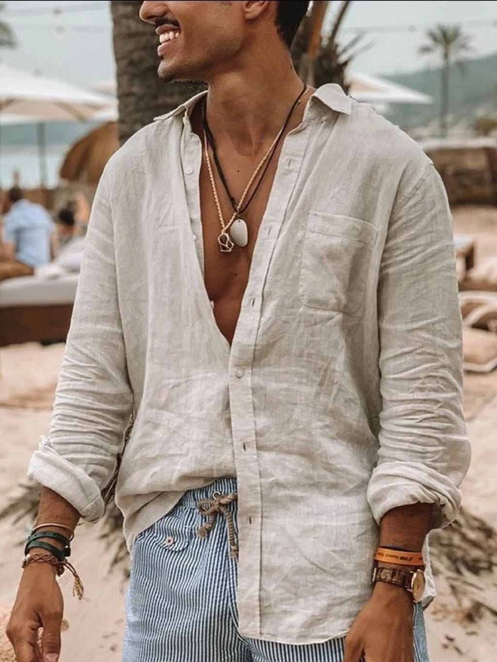 Men's casual fashion solid thin long-sleeved shir