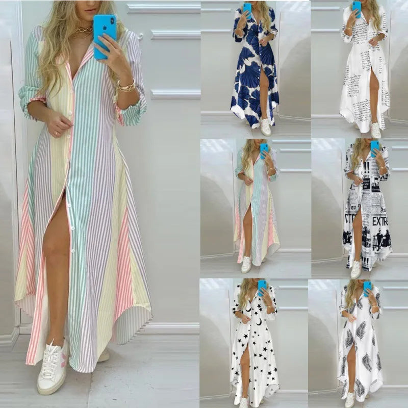 Women Boho Printed Long Shirt Dress