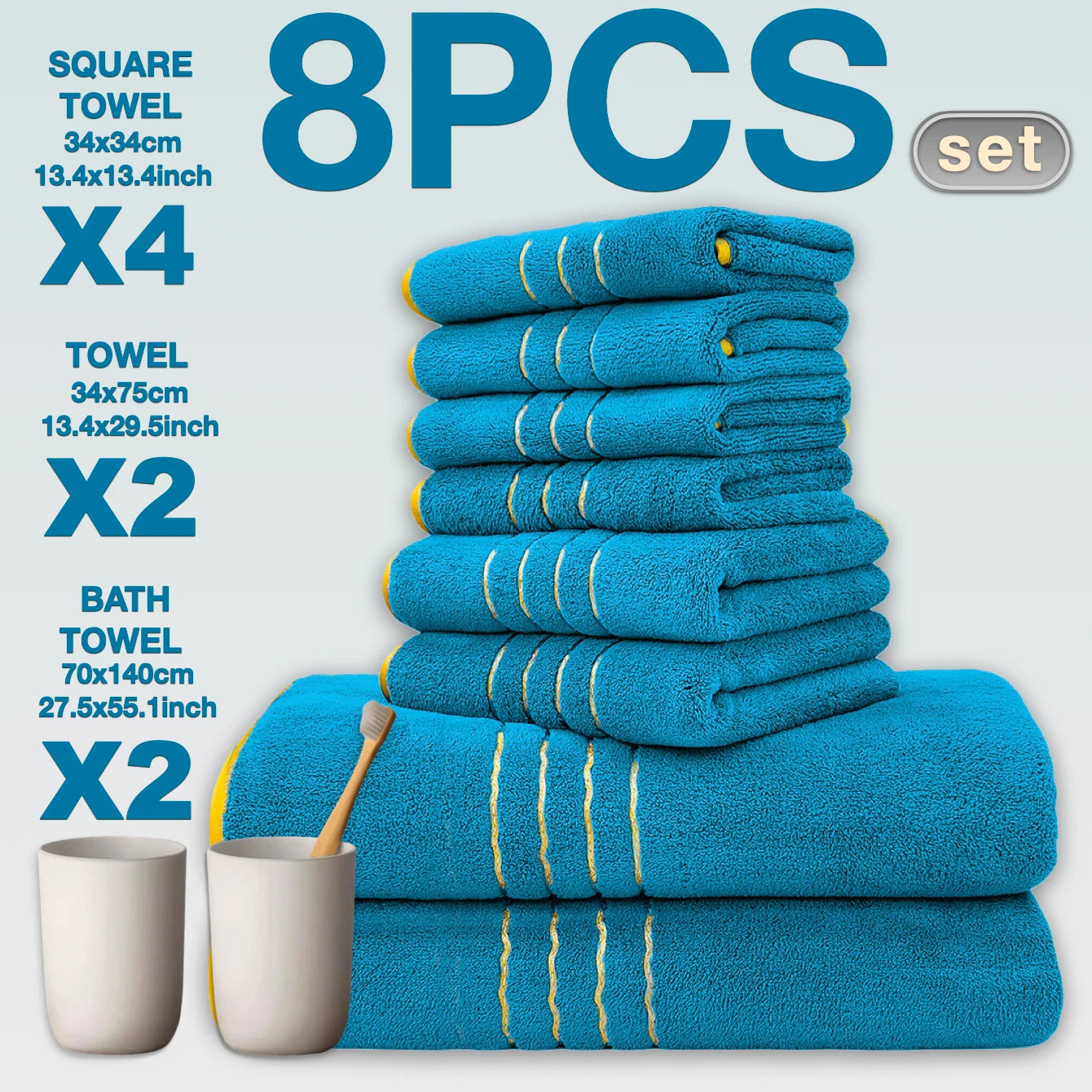8pcs Luxury Hotel High Quality Cotton Bath Towel Set