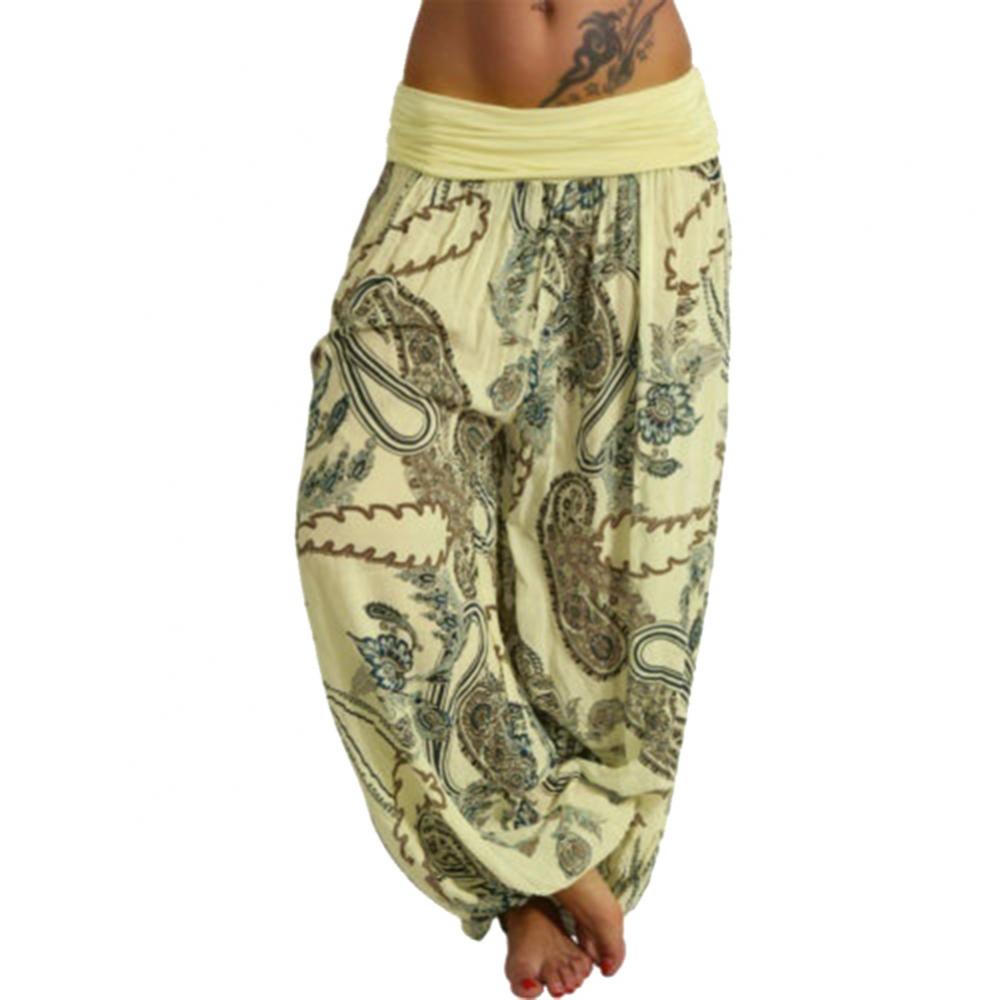 Women Boho Loose Pants Paisley Print High Waist Ankle Tied Harem Pants