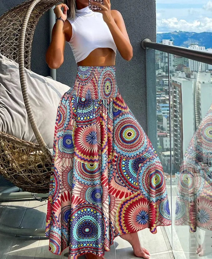 Boho Print Pant Women Wide Leg