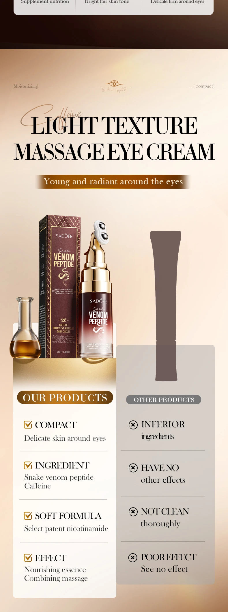 SADOER Snake Venom Peptide Caffeine Anti Wrinkle Massage Eye Cream