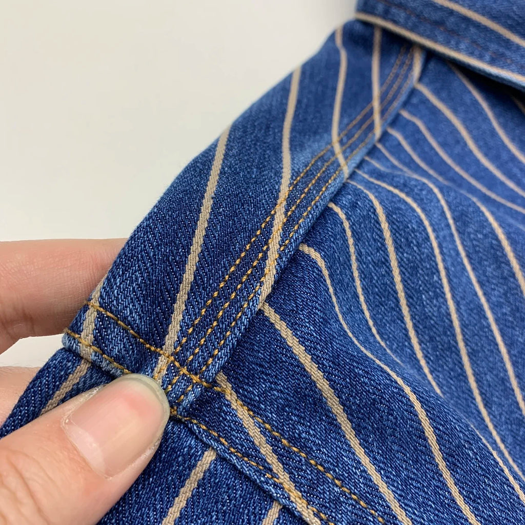 Autumn New American Retro Heavyweight Striped Denim Shirt Jacket