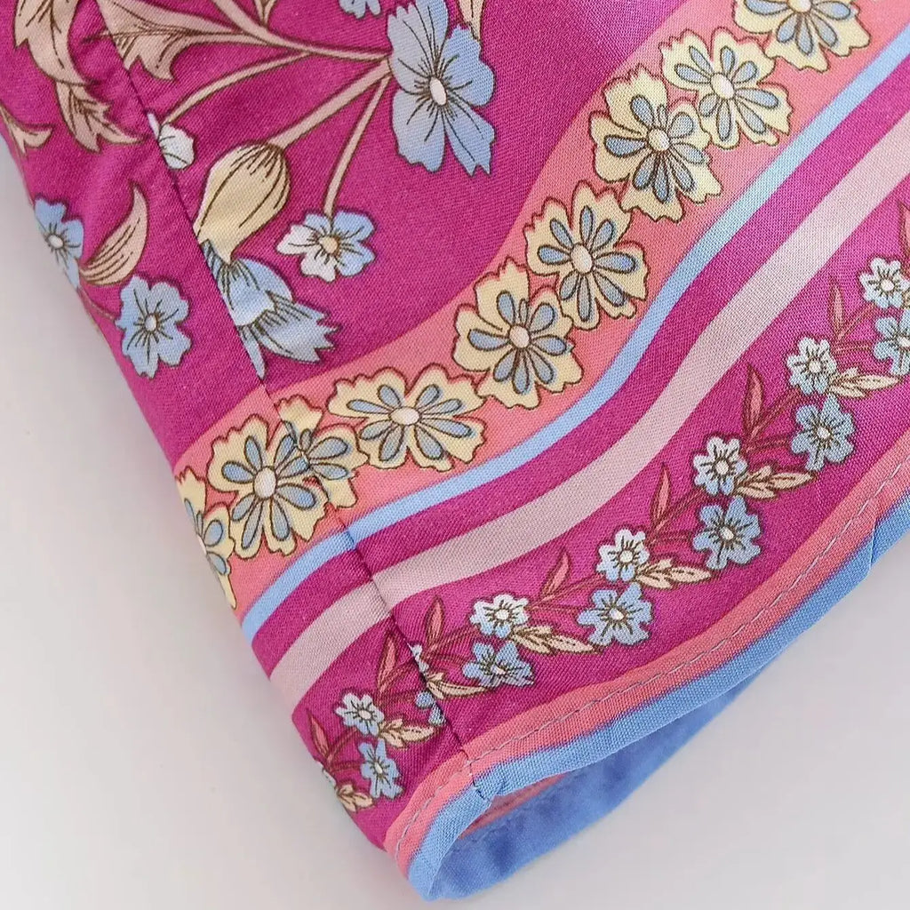 BOHO Women Light Blue Contrast Floral Print Kimono Shirt
