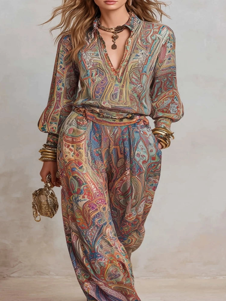 Women's Boho Paisley Print Two-Piece Set