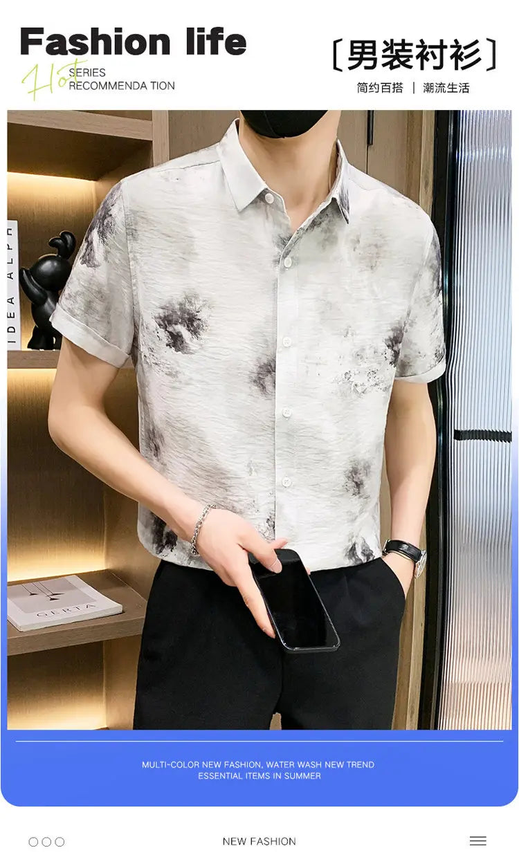 Fashion Men Summer Casual Short Sleeve Floral Shirt