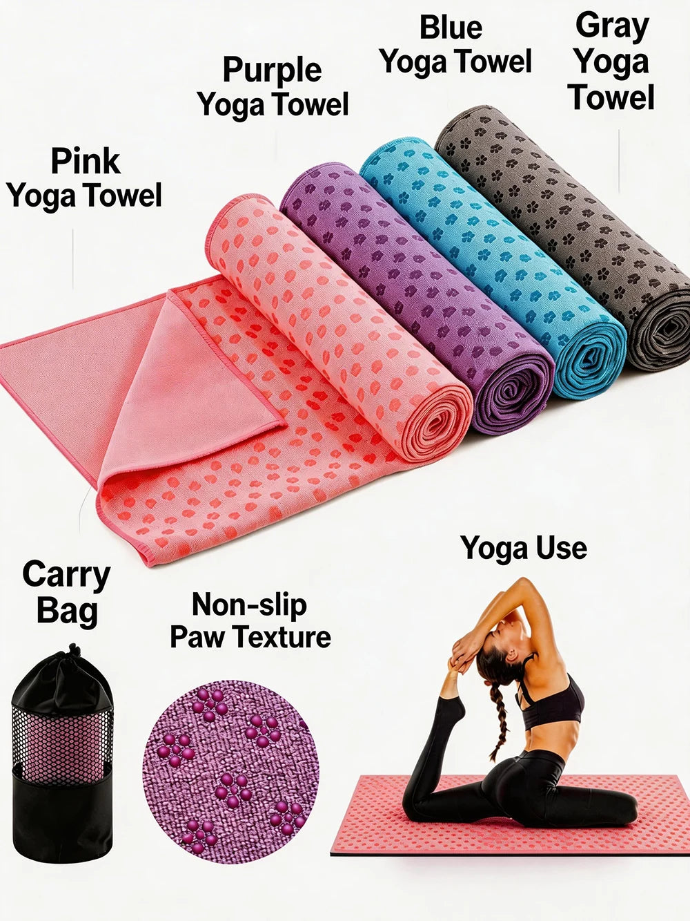 Non Slip Yoga Towel 72"x24" Microfiber Yoga Mat Cover