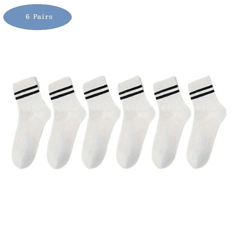 1/6/12 Pairs Mens women Socks High-quality Simple Casual Black White Striped Socks Breathable Mid Tube Sock Basketball Race Sock