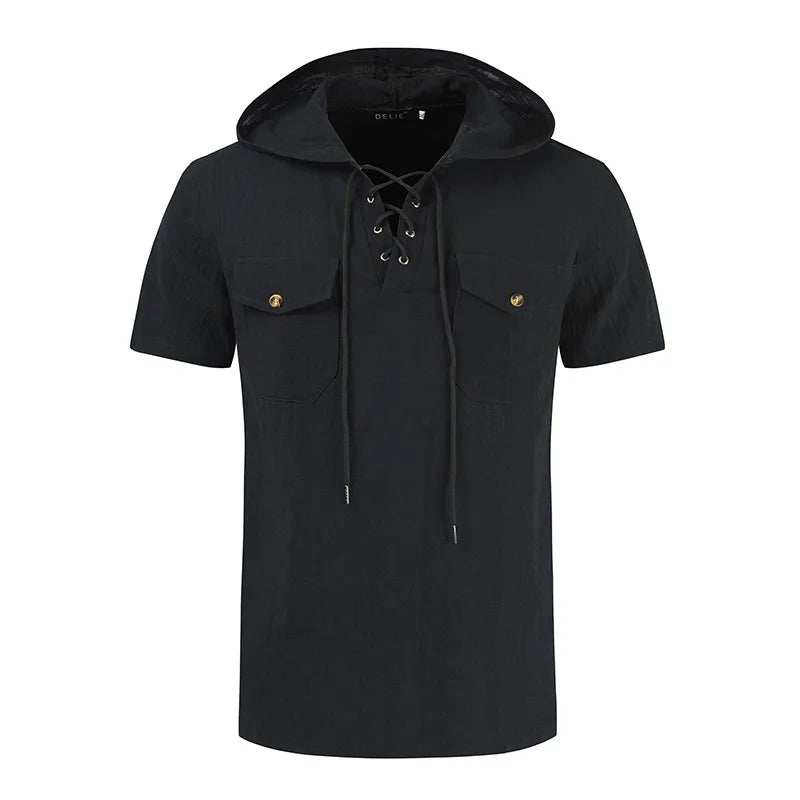 Men Shirts Hooded Solid Color