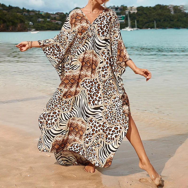 Boho Sexy Women's Dress Spring Summer Fashion Cotton Printed Beach Cover Up