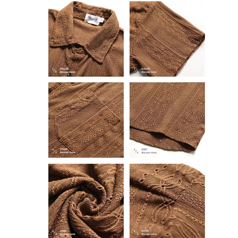 Men Casual Loose Hollow Out Short Sleeve Shirt