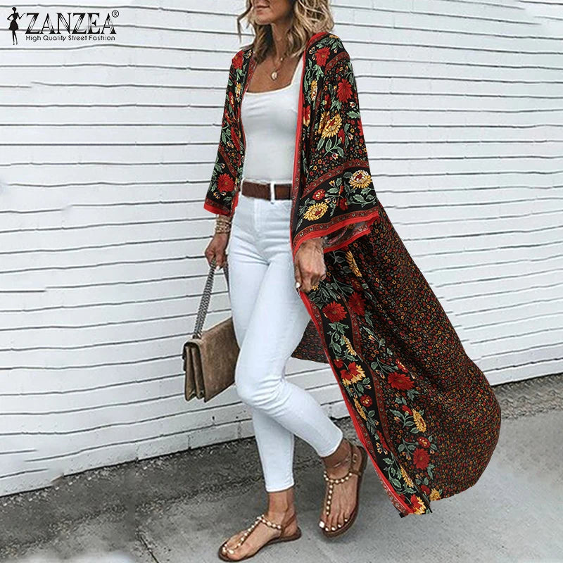 Spring Bohemian Cardigans ZANZEA Floral Printed Shirts Kimono