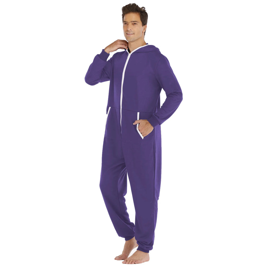 Men's Solid Color One-piece Sweater Loose Hooded Home Wear Pajama's