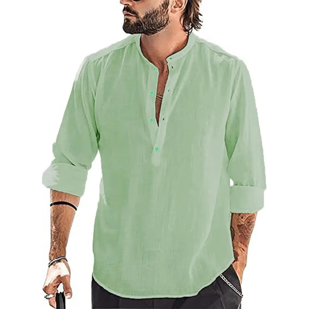 New Men's Casual Blouse Cotton Linen Shirt
