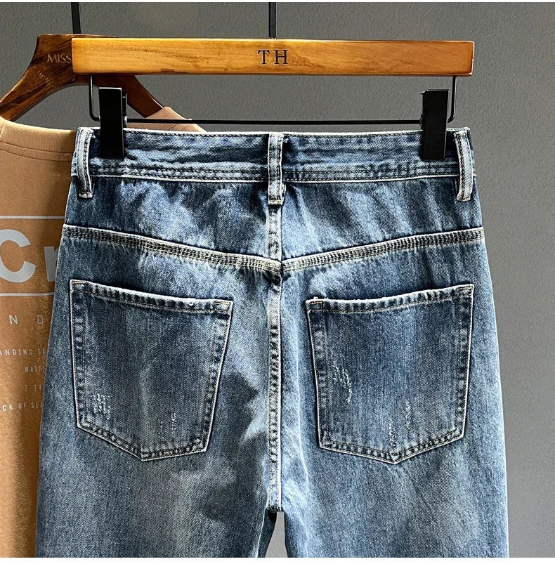 New Frayed Jeans Men Baggy
