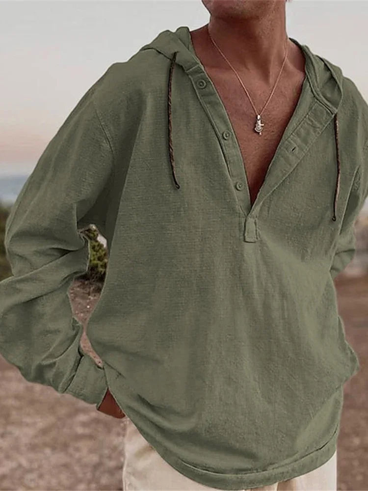 Beach Casual Breathable Cotton Linen Mens Hoodie