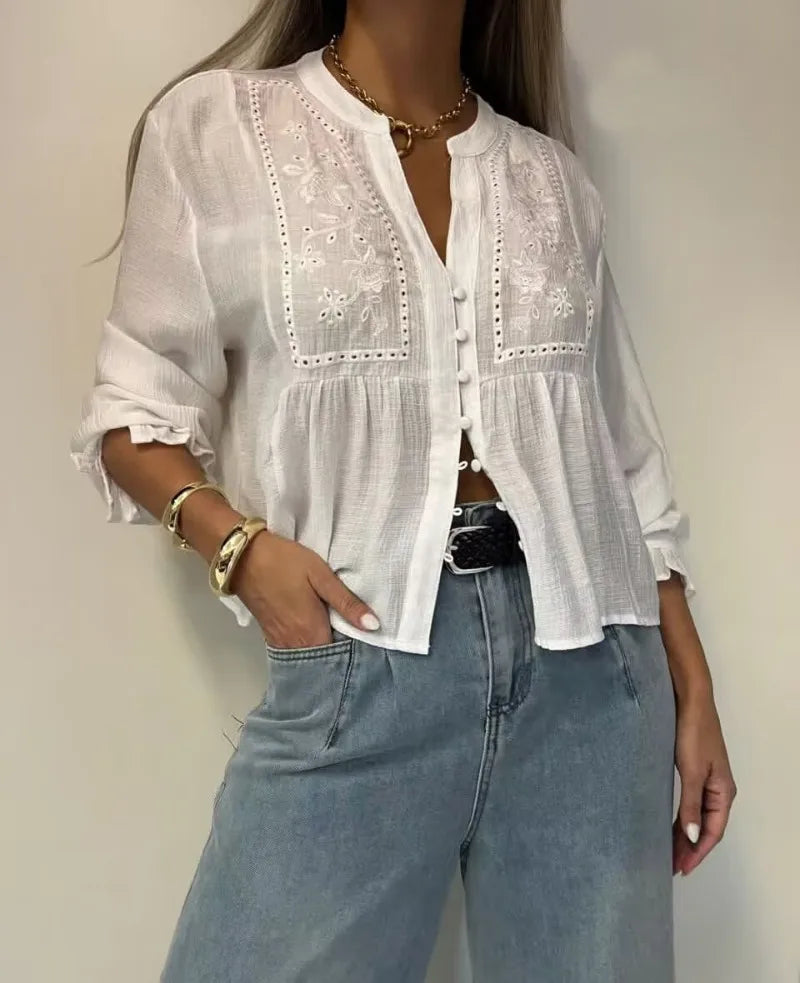 Women Boho Embroidered Blouse