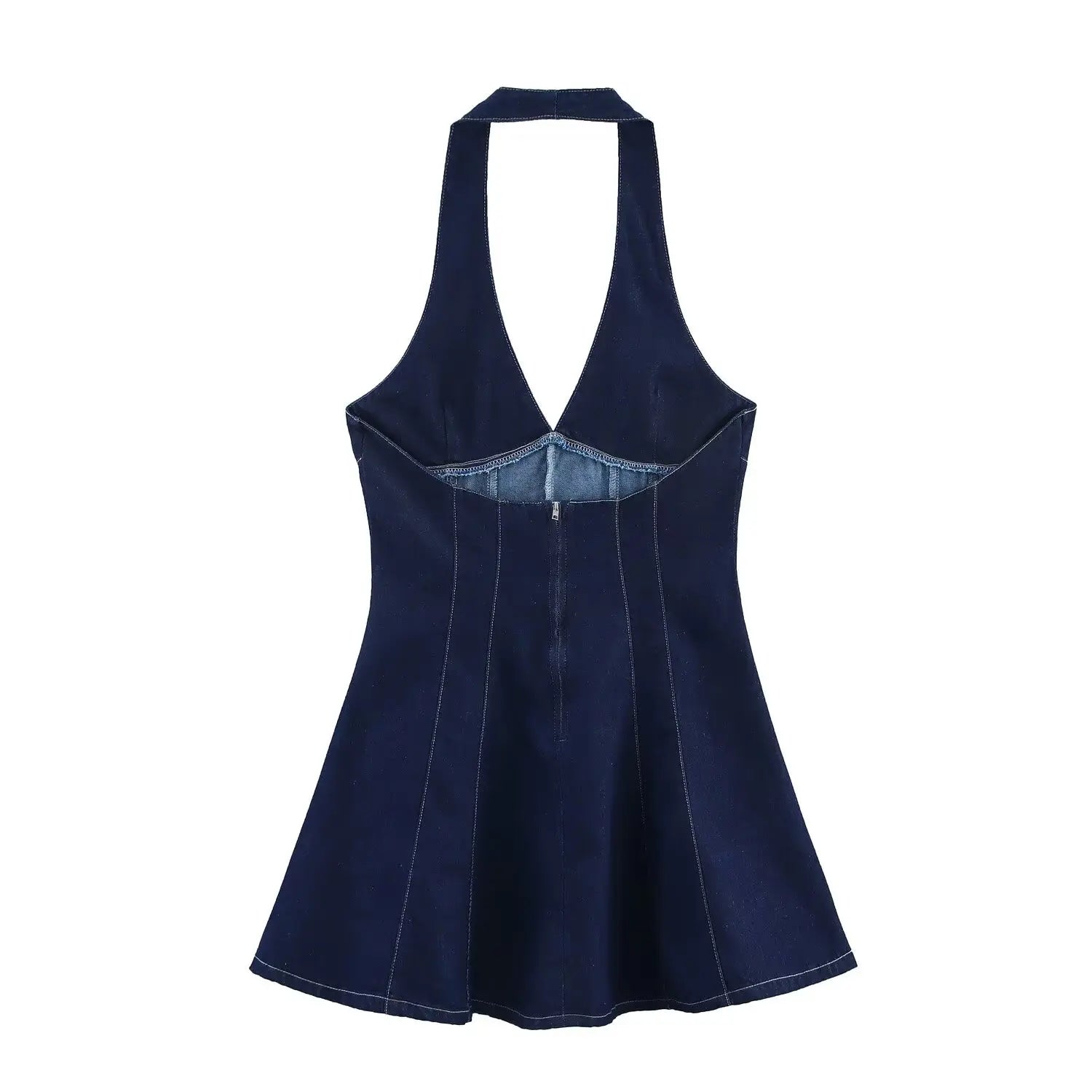 New Fashion Women Sexy Backless Denim Halter Mini Dress