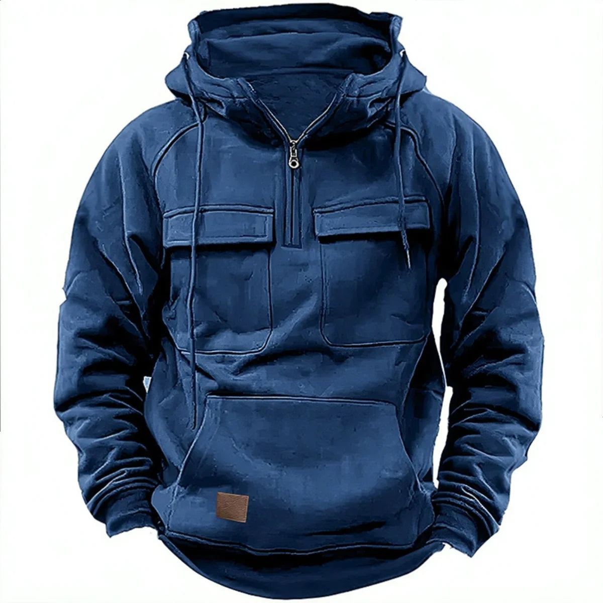 Men's hooded solid-color casual hoodie