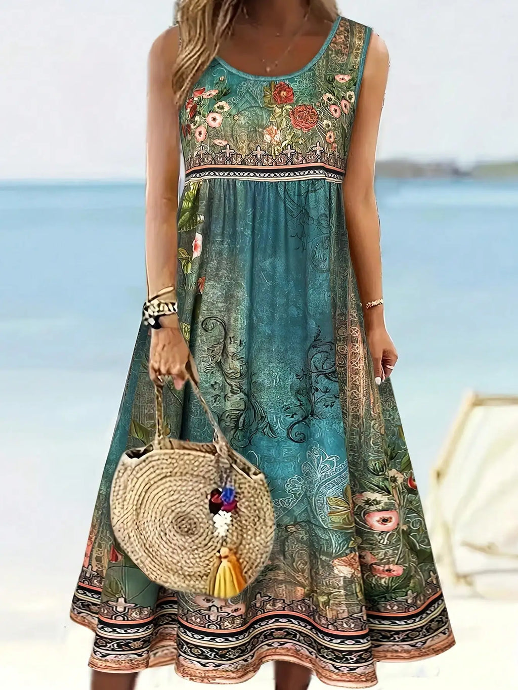 Women's Boho Floral Sleeveless Dress
