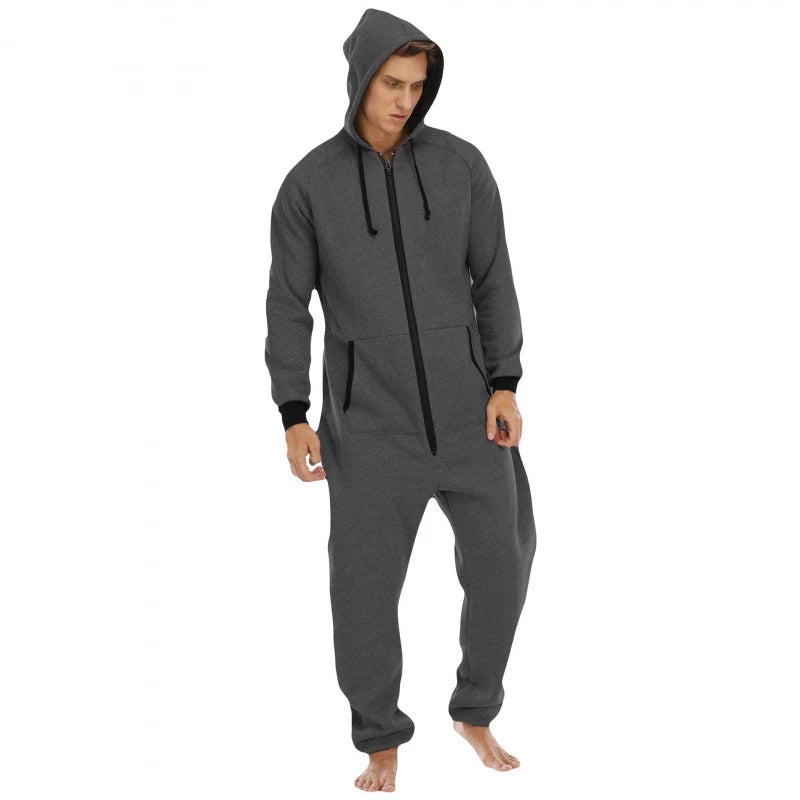 Men's Solid Color One-piece Sweater Loose Hooded Home Wear Pajama's