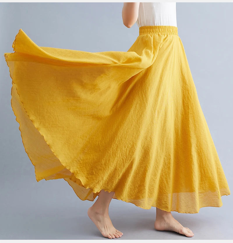 Boho Cotton Linen Beach Long Skirt