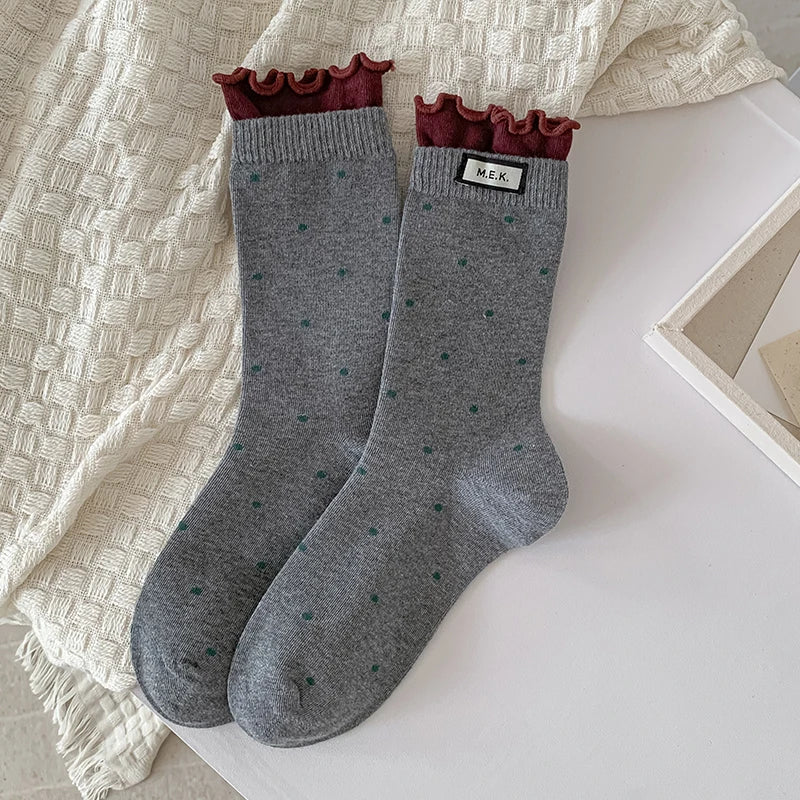 Women New Dots Cute Frilly Casual Fashion Socks