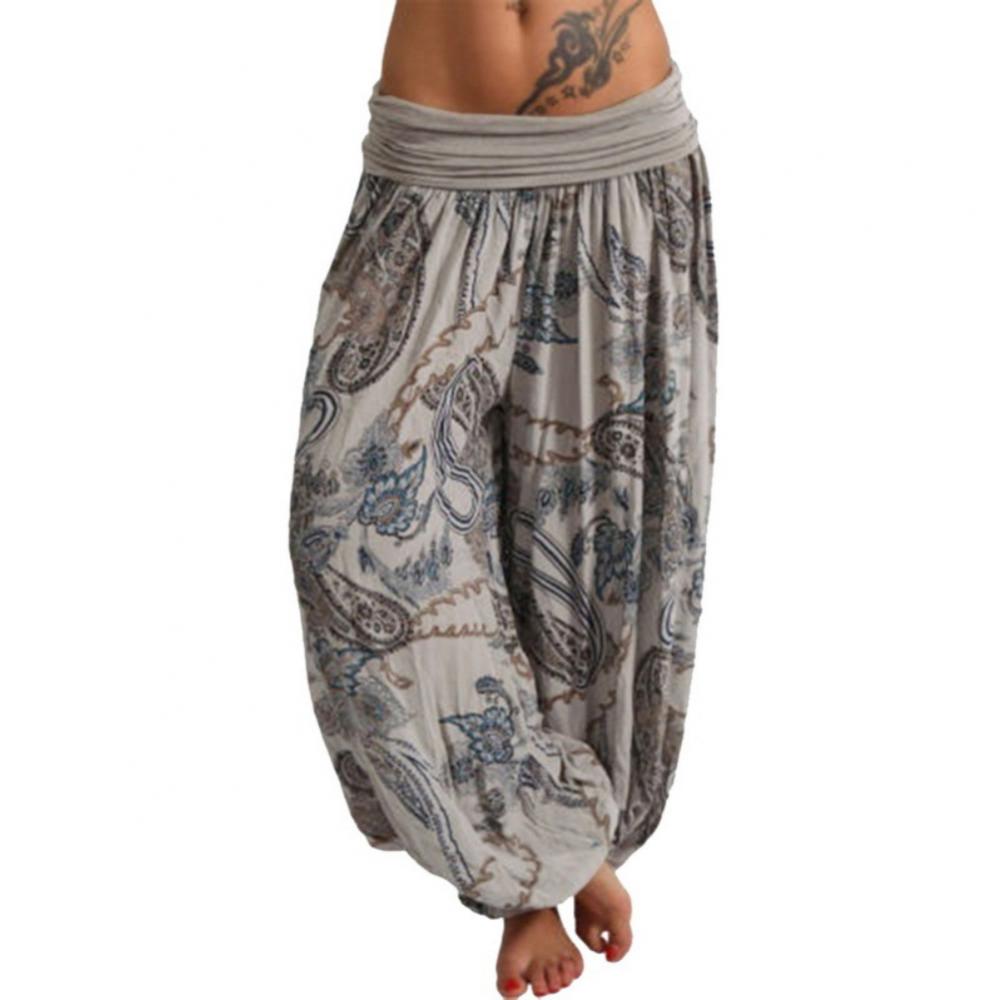 Women Boho Loose Pants Paisley Print High Waist Ankle Tied Harem Pants