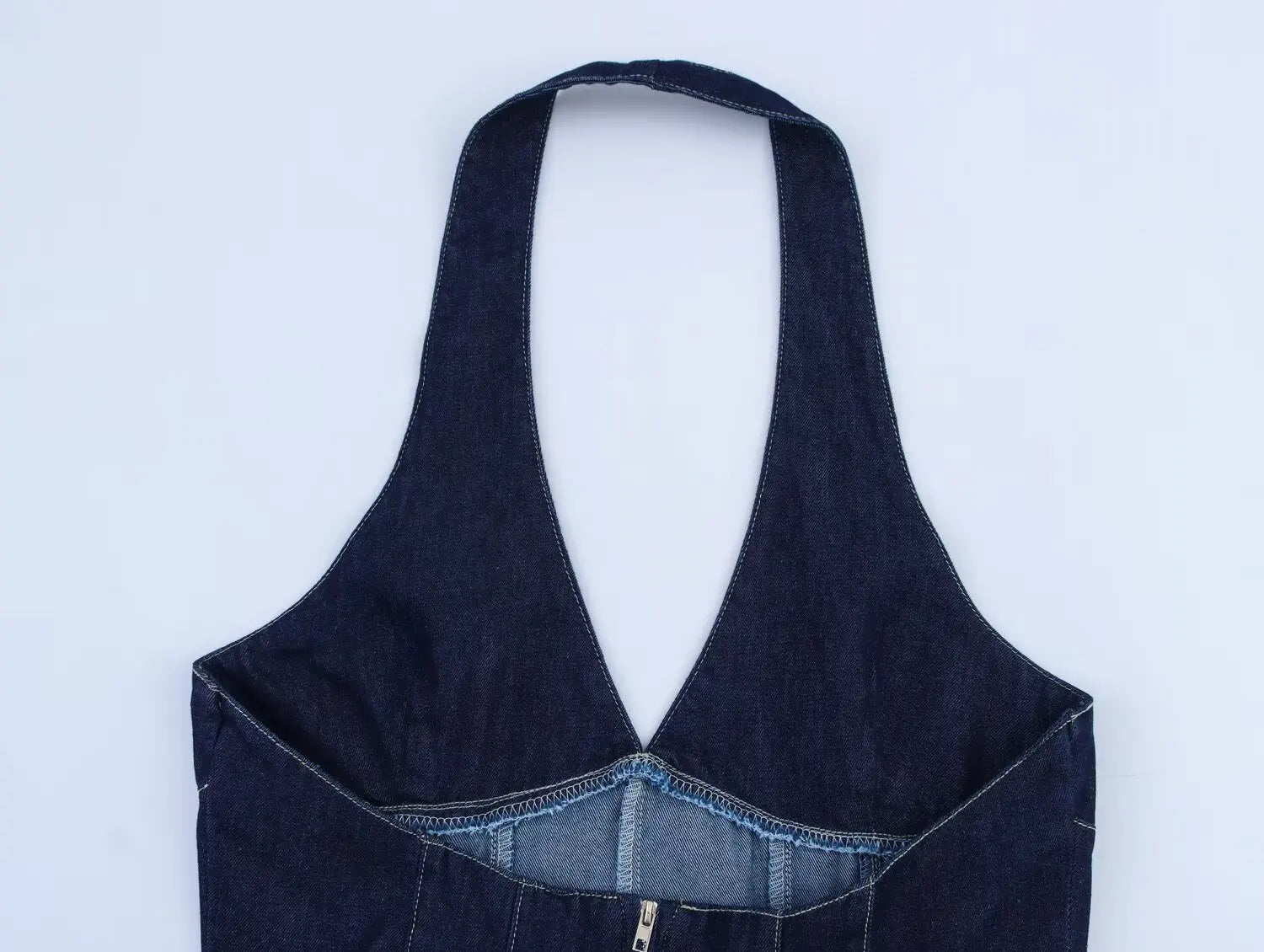 New Fashion Women Sexy Backless Denim Halter Mini Dress