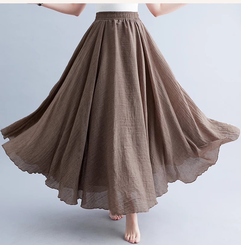 Boho Cotton Linen Beach Long Skirt
