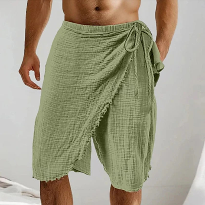 Boho Men's Linen Shorts Seaside Beach Casual Breathable Solid Color Drawstring Shorts