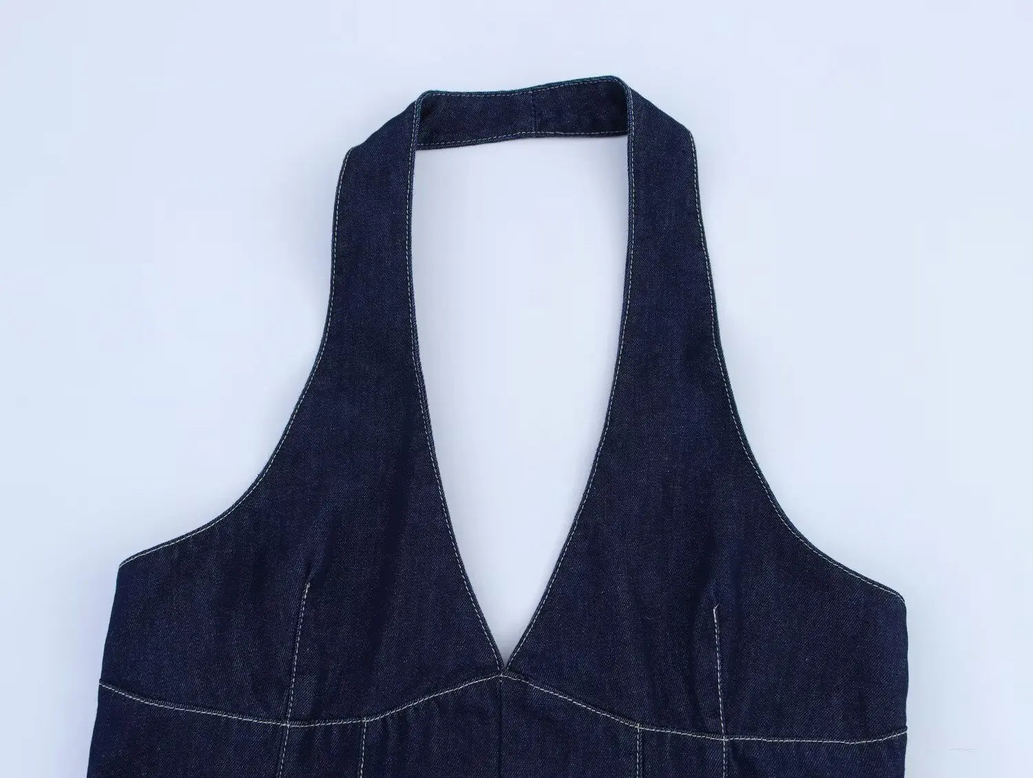 New Fashion Women Sexy Backless Denim Halter Mini Dress