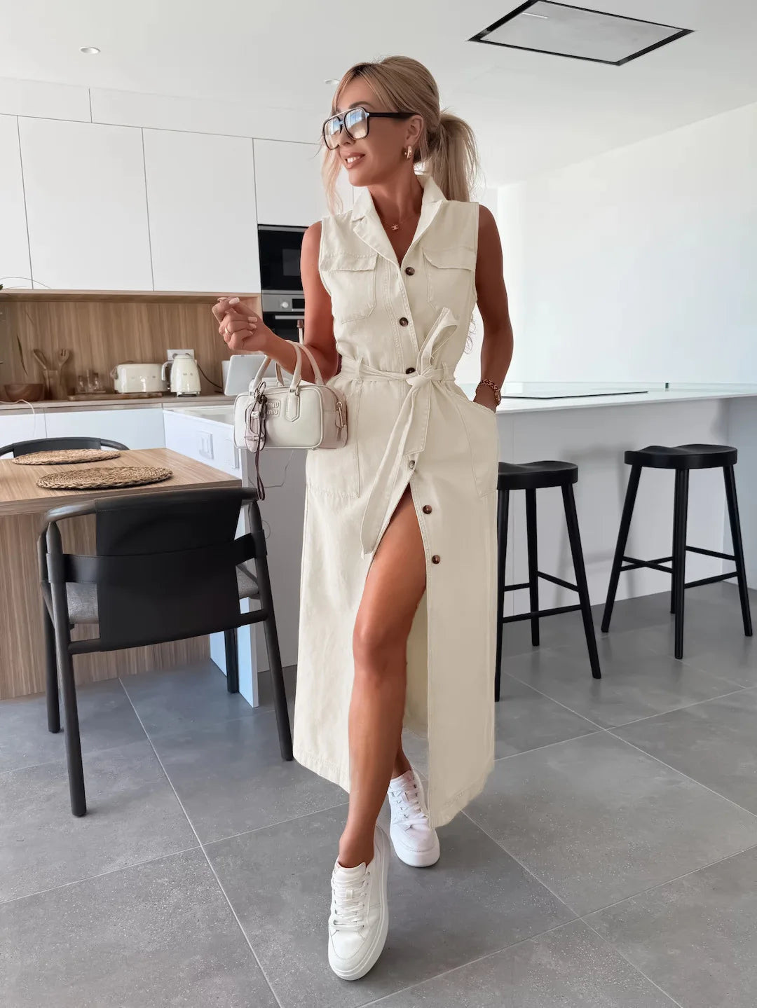 Casual Sleeveless Denim Long Dresses For Women
