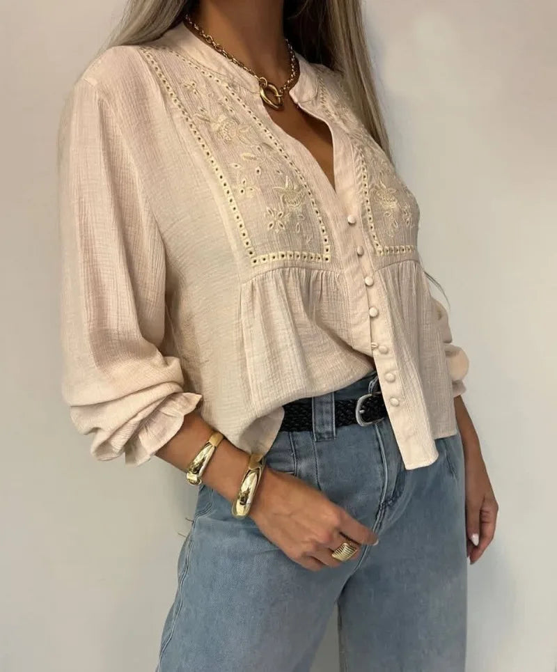 Women Boho Embroidered Blouse