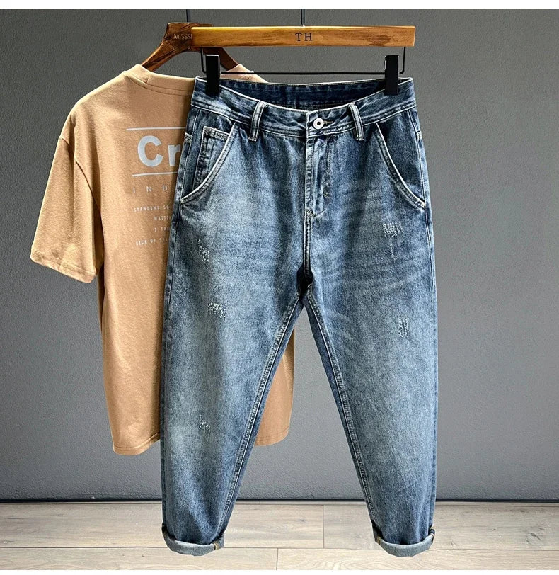 New Frayed Jeans Men Baggy