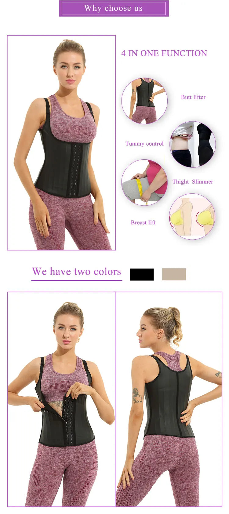 Plus Size Women Adjustable Strap  Latex Waist Trainer 25 Steel Bones Vest Cincher Under bust Corset