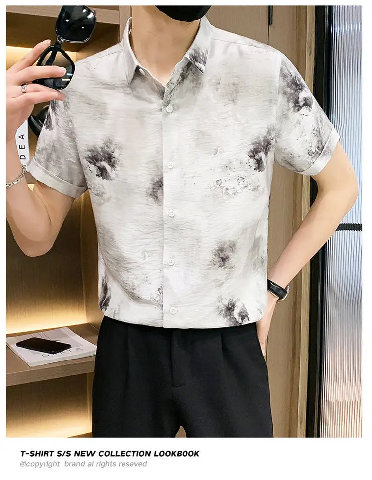 Fashion Men Summer Casual Short Sleeve Floral Shirt