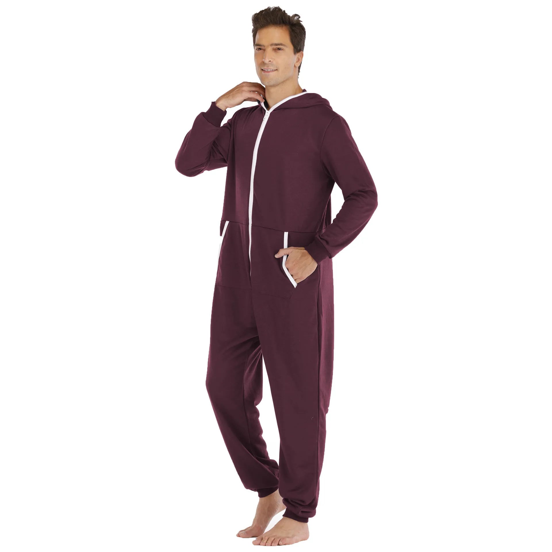 Men's Solid Color One-piece Sweater Loose Hooded Home Wear Pajama's