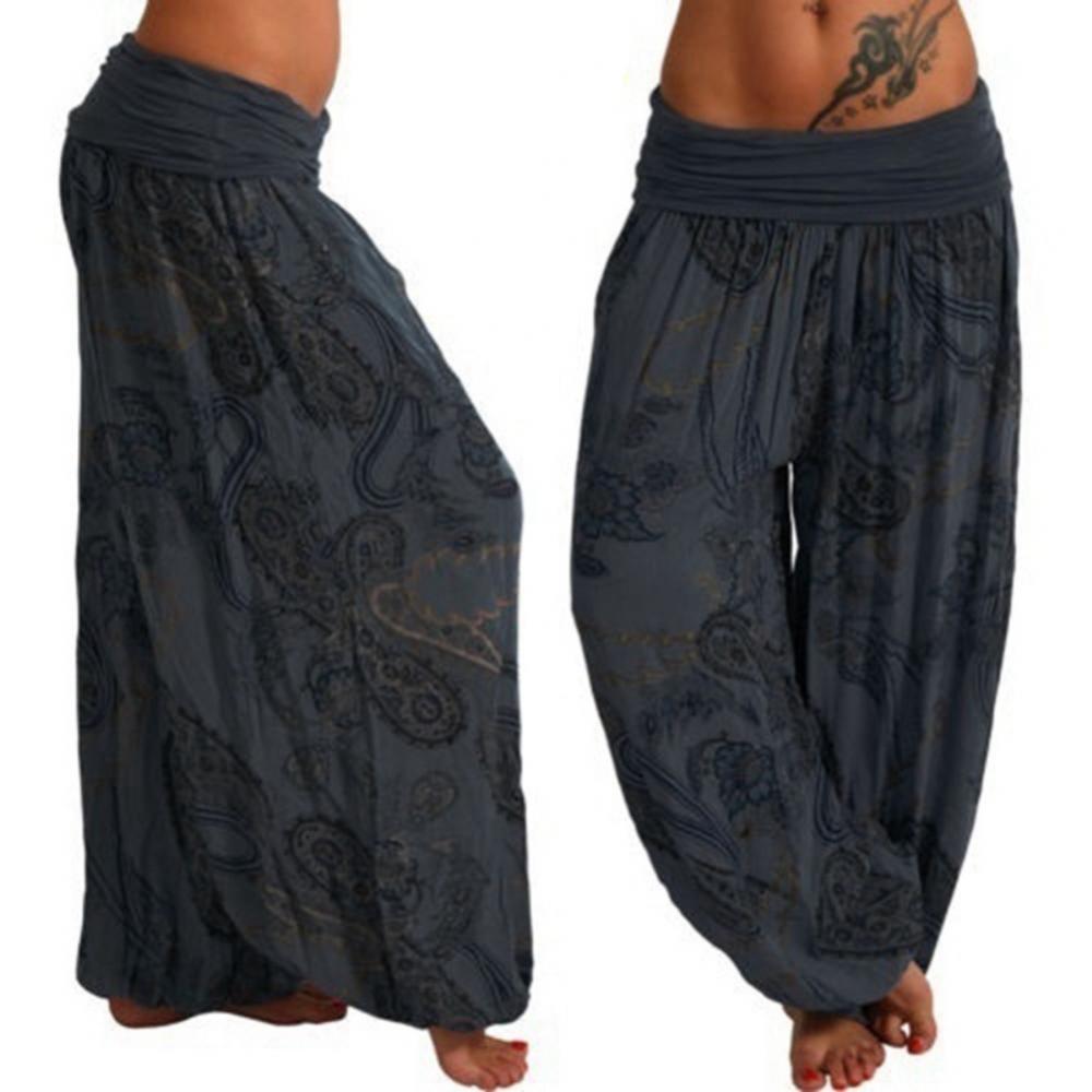 Women Boho Loose Pants Paisley Print High Waist Ankle Tied Harem Pants