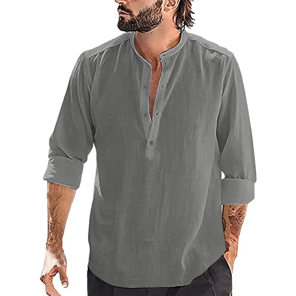 New Men's Casual Blouse Cotton Linen Shirt